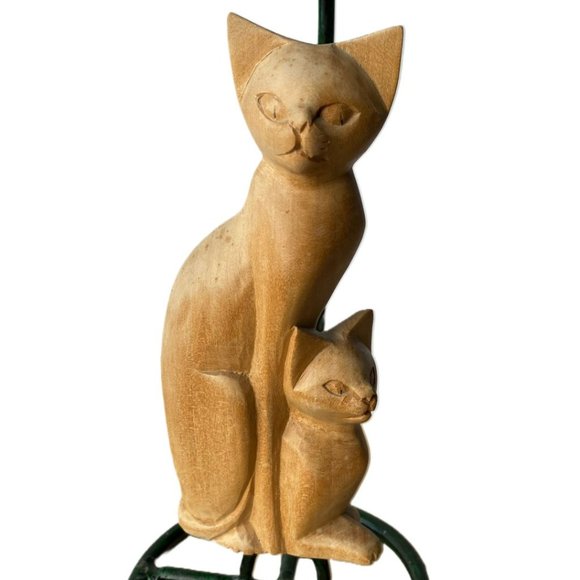 Vintage Wood Carved Cats & Candle Holder Artisan Handcrafted Modernist - Picture 9 of 13